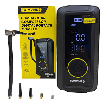 Bomba compresora de aire digital portátil con LED BOMVINK BOM-8917